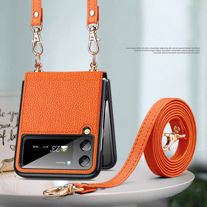 Crossbody Handyhülle Samsung Z Flip 4 Klappdisplay Leder Schutzhülle
