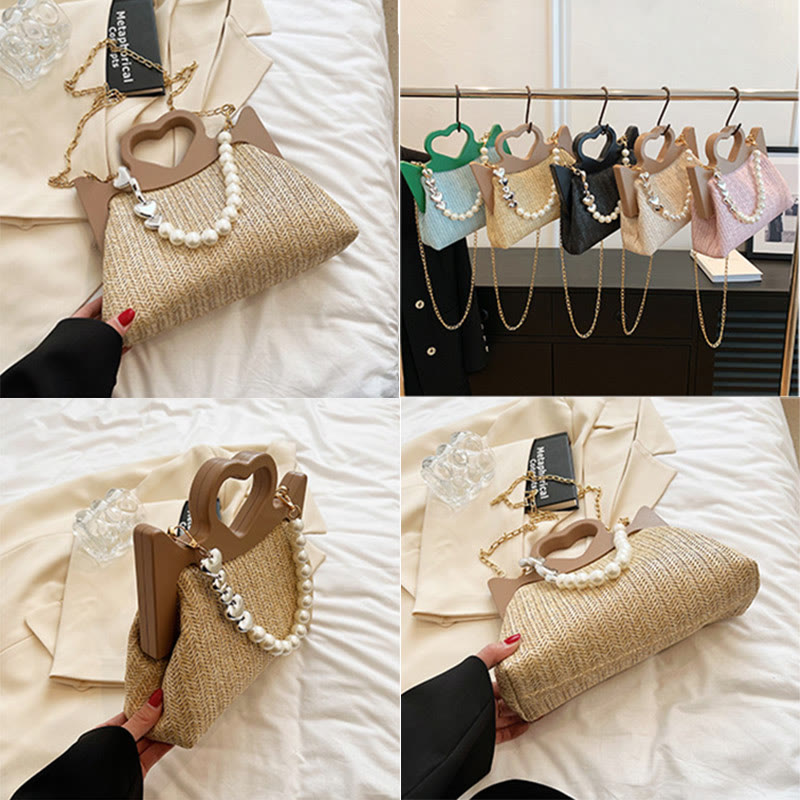 Handtasche für Damen, große Kapazität, Umhängetasche mit Perlenkette