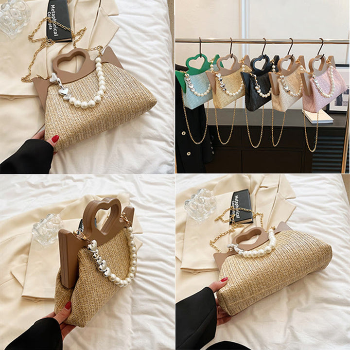 Handtasche für Damen, große Kapazität, Umhängetasche mit Perlenkette
