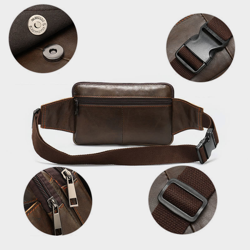 Hüfttasche für Herren, Rindsleder, Outdoor, Laufen, Umhängetasche