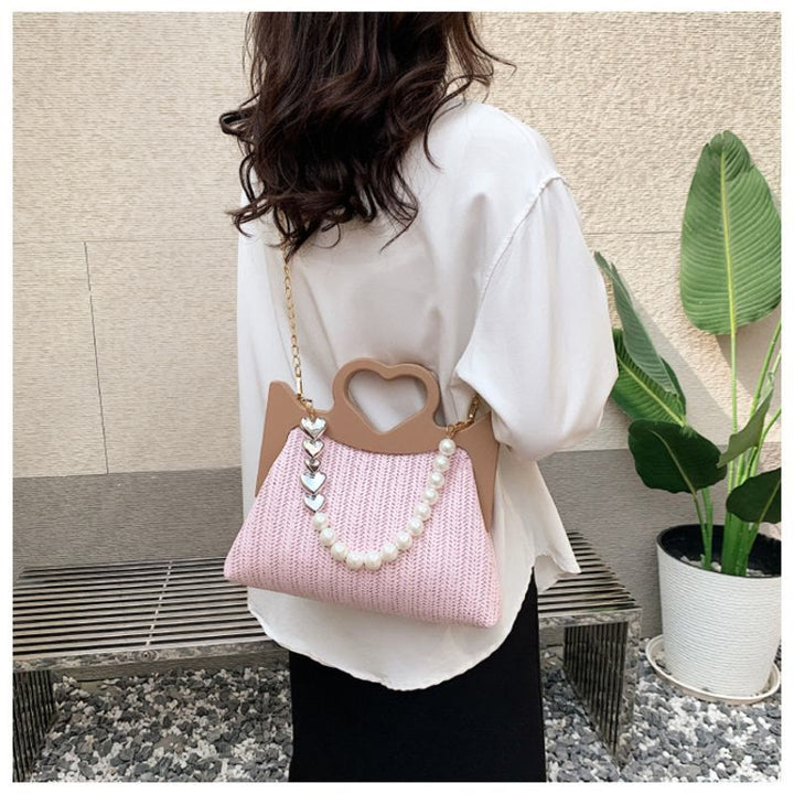 Handtasche für Damen, große Kapazität, Umhängetasche mit Perlenkette