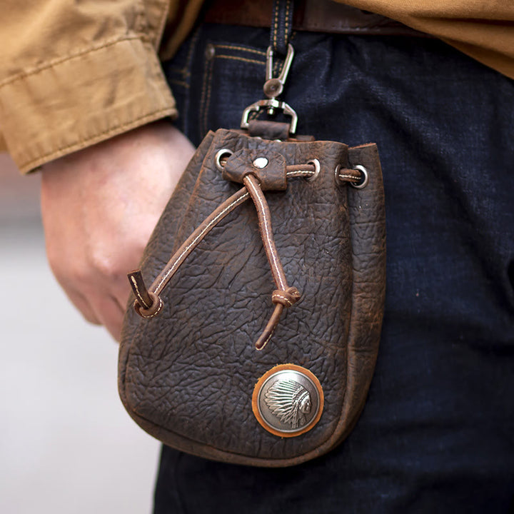 Retro Unisex Hüfttasche Kleine Kordelzug Leder Gürteltasche
