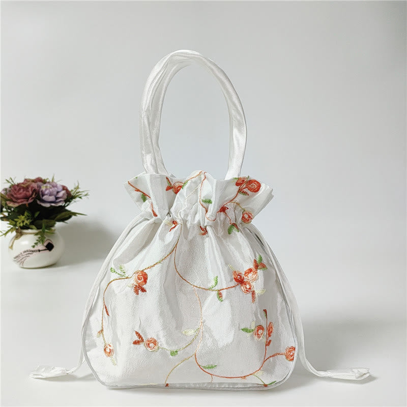 Clutch mit Blumenmuster und Kordelzug, Beuteltasche, Handtasche, Partytasche