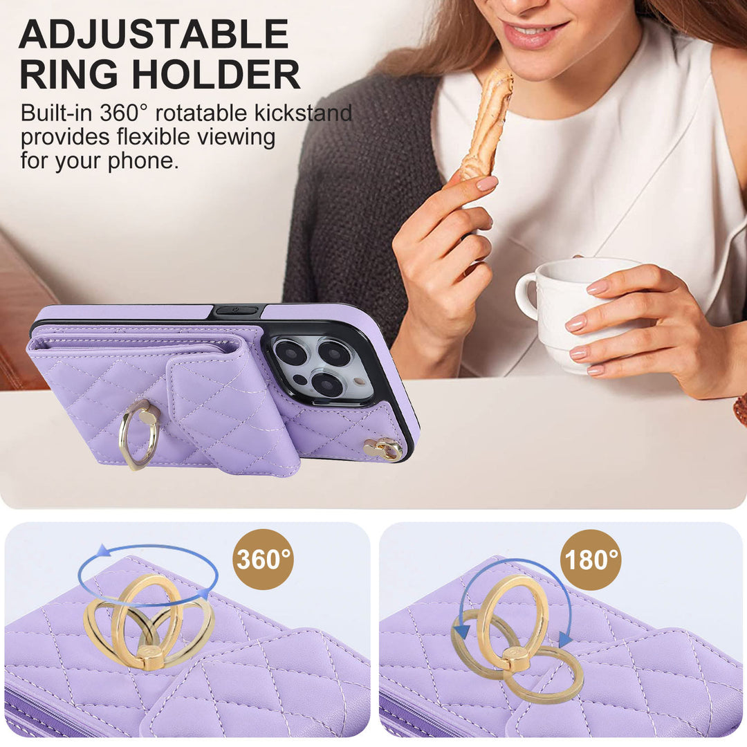 Handy-Geldbörsenhülle für iPhone 13/14/15 Funktionelle gesteppte Crossbody-Handyhülle