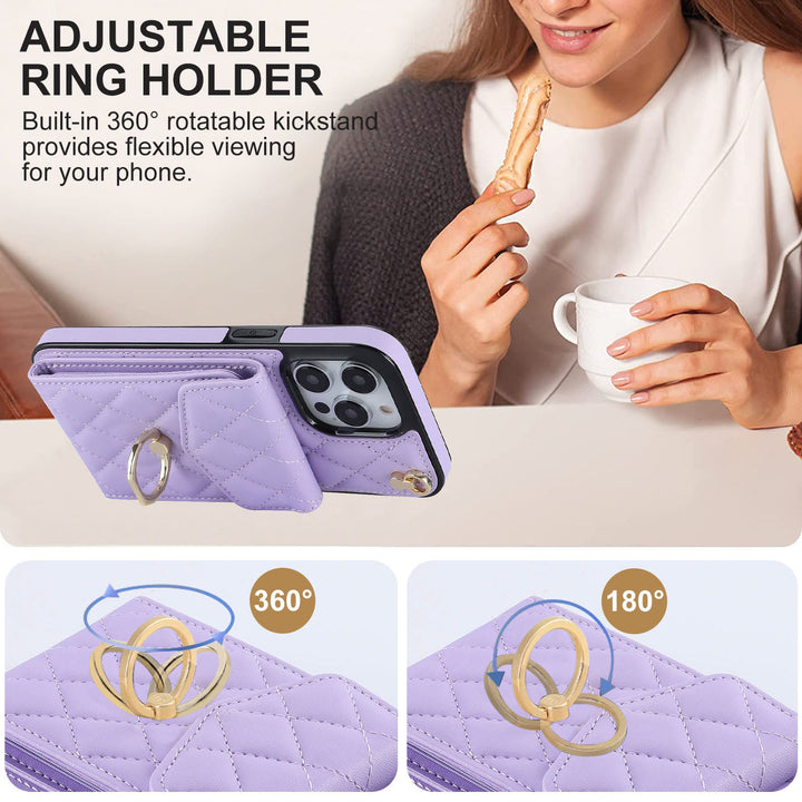 Handy-Geldbörsenhülle für iPhone 13/14/15 Funktionelle gesteppte Crossbody-Handyhülle