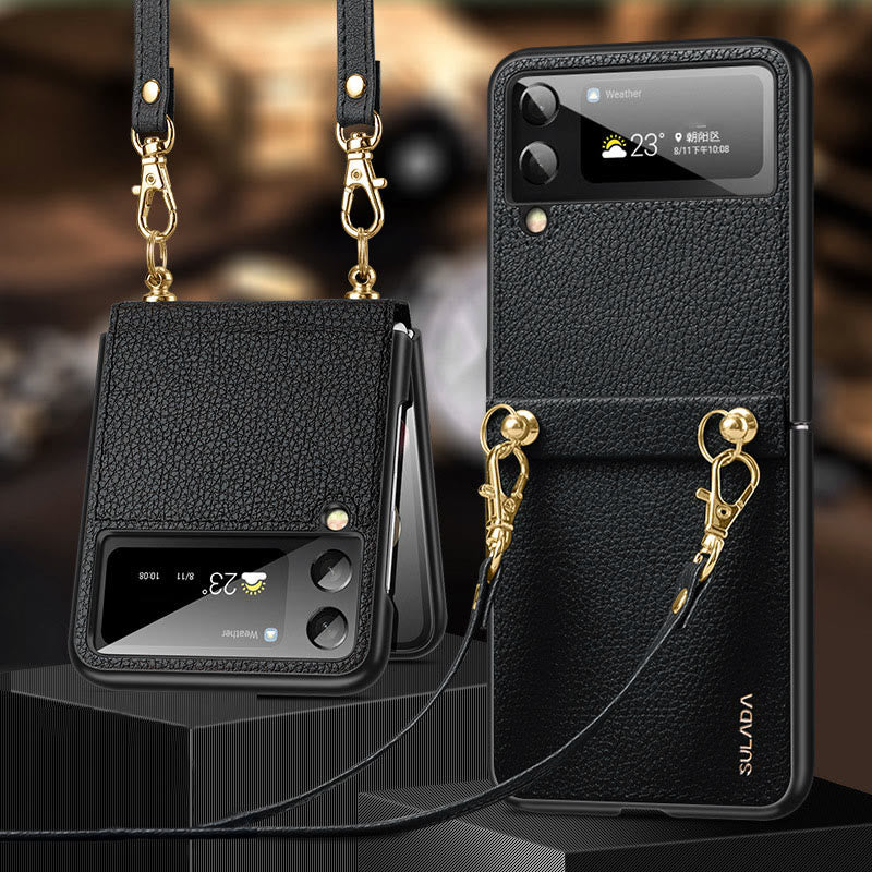Crossbody Handyhülle Samsung Z Flip 4 Klappdisplay Leder Schutzhülle