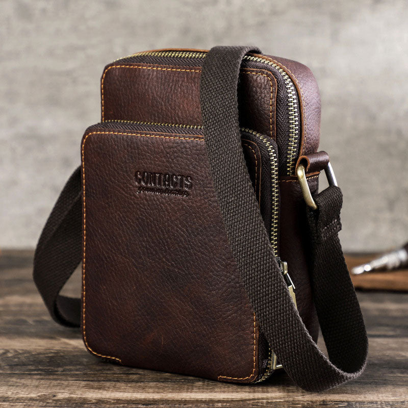 Umhängetasche aus echtem Leder für Herren, kleine Handy-Geldbörse, Messenger-Schultertasche