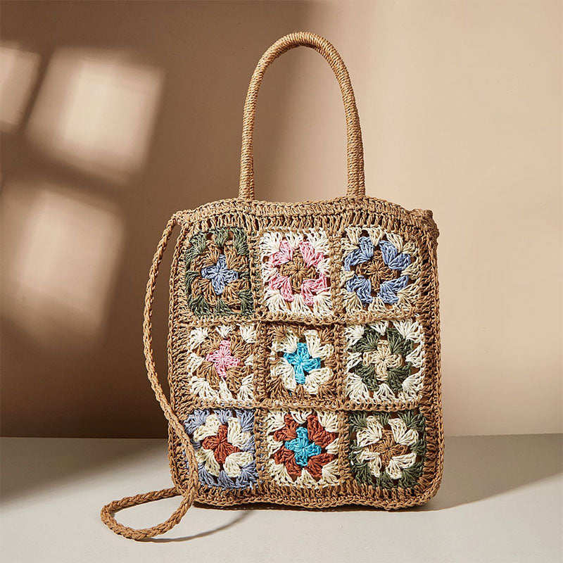 Blumenmuster Sommer Handtasche Stroh handgewebte Schultertasche Crossbody Geldbörsen