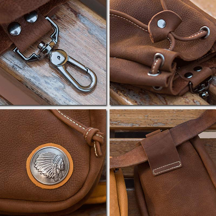 Retro Unisex Hüfttasche Kleine Kordelzug Leder Gürteltasche