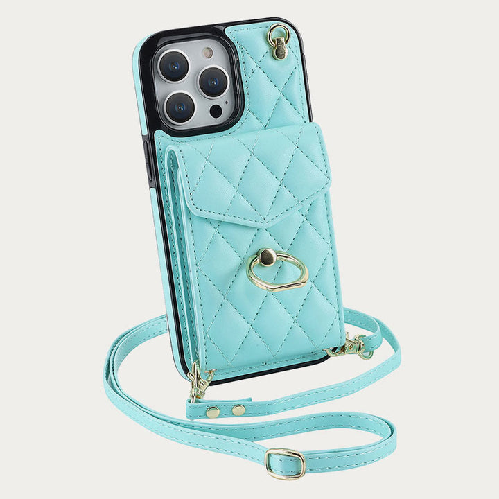 Handy-Geldbörsenhülle für iPhone 13/14/15 Funktionelle gesteppte Crossbody-Handyhülle