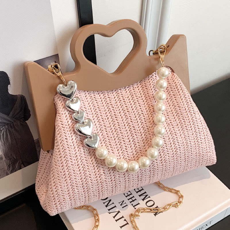 Handtasche für Damen, große Kapazität, Umhängetasche mit Perlenkette
