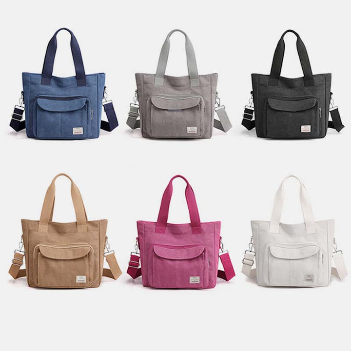 Damen Handtasche aus Canvas mit Griff und mehreren Taschen, Umhängetasche, Schultertasche, Tote, Geldbörse