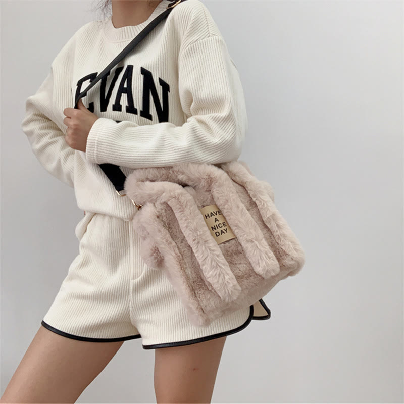 Umhängetasche für Damen, einfarbig, Kunstfell, große Handtasche
