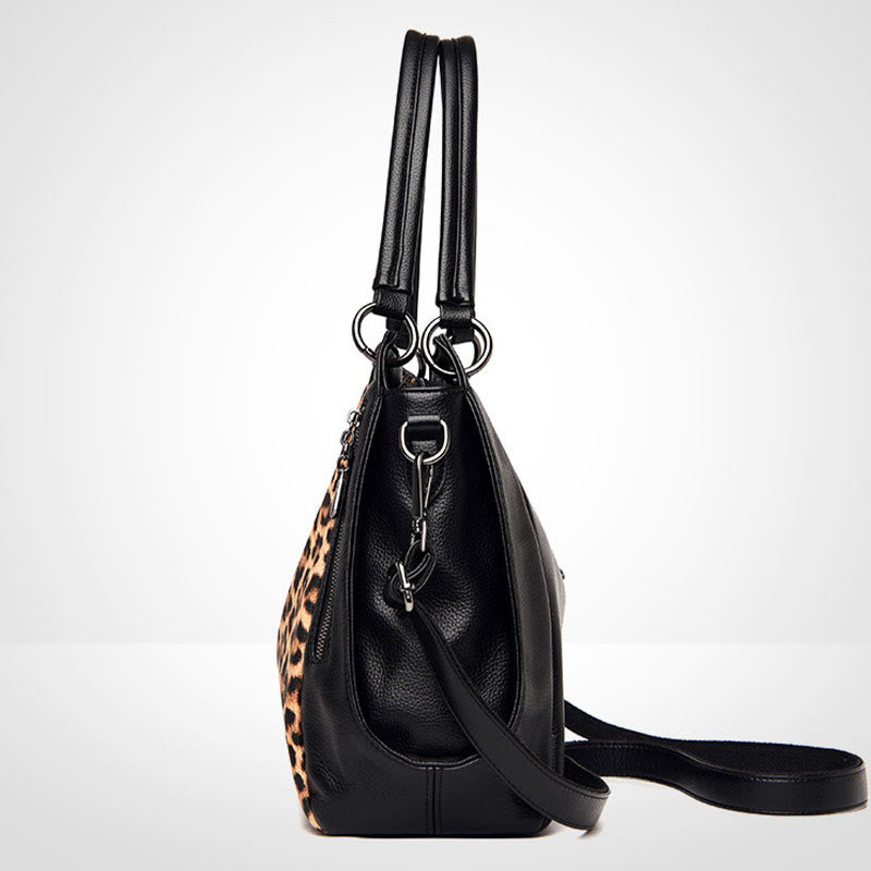 Tote mit Leoparden-Zebra-Print für Damen, veganes Leder, große Handtasche