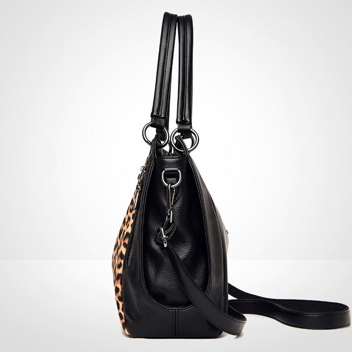 Tote mit Leoparden-Zebra-Print für Damen, veganes Leder, große Handtasche