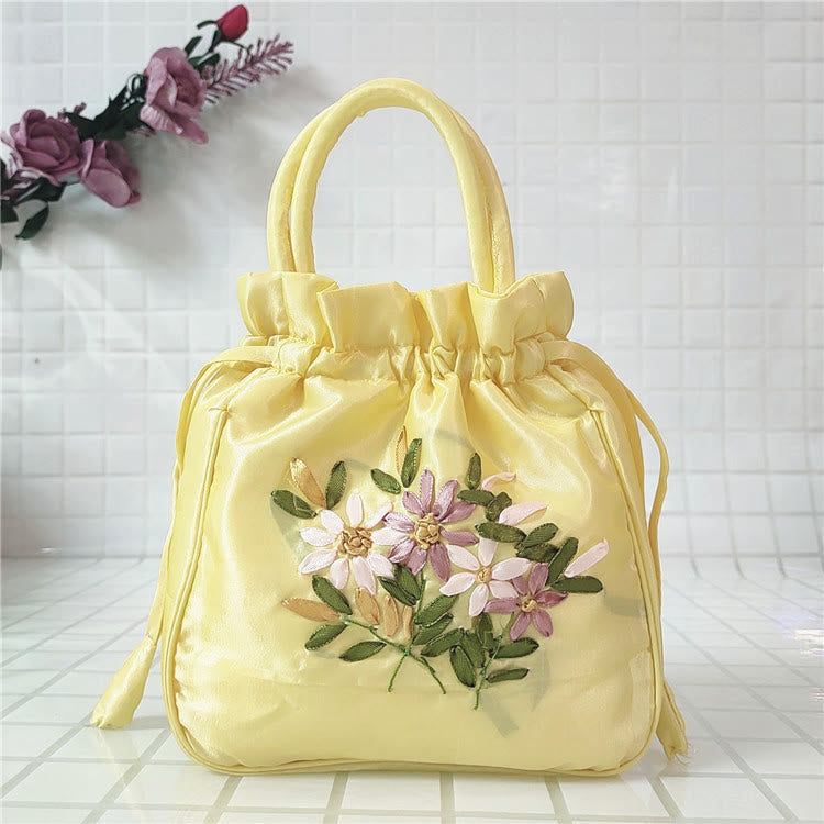 Clutch mit Blumenmuster und Kordelzug, Beuteltasche, Handtasche, Partytasche