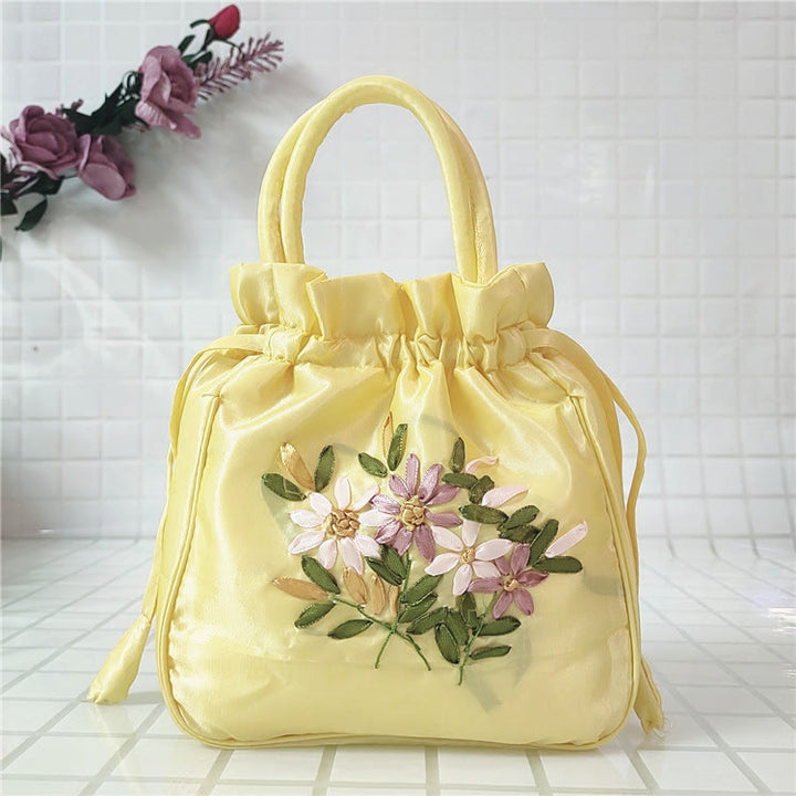 Clutch mit Blumenmuster und Kordelzug, Beuteltasche, Handtasche, Partytasche