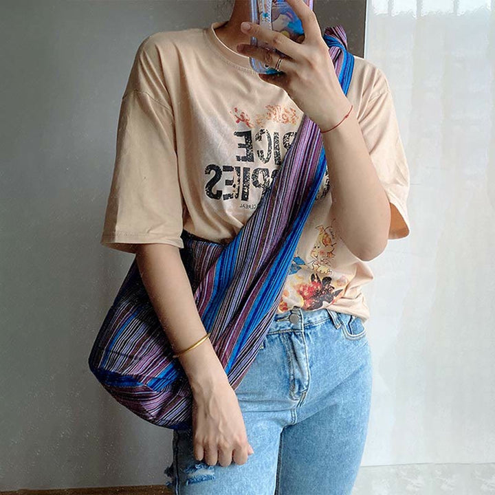 Große Jacquard Canvas Tote Stilvolle Student Umhängetasche für Frauen