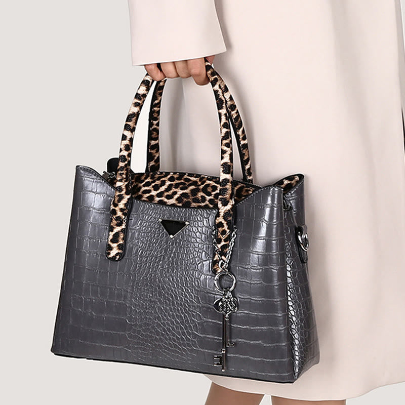 Tragetasche aus Krokodil-Leoparden-Leder für Damen, 3-teiliges Taschenset