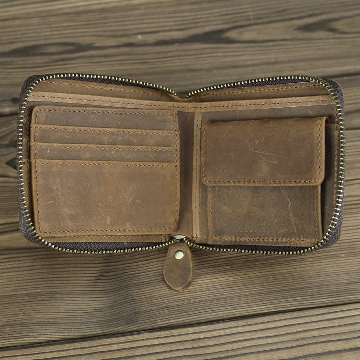 Retro Leder Geldbörse Multifunktionale Kleine Geldbörse mit Reißverschluss für Herren