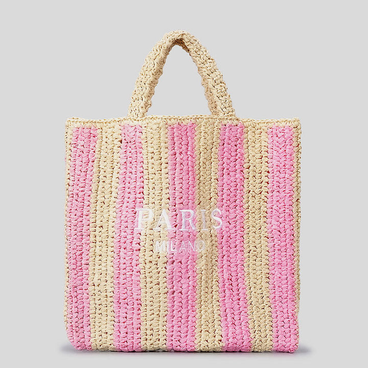 Strandtasche für Damen, Sommer, Urlaub, Reise, gestreifte Strohhandtasche