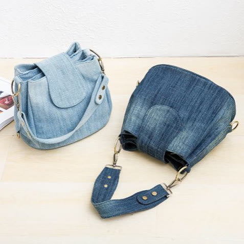 Denim-Unterarm-Beuteltasche für Damen, große Tasche mit Henkel