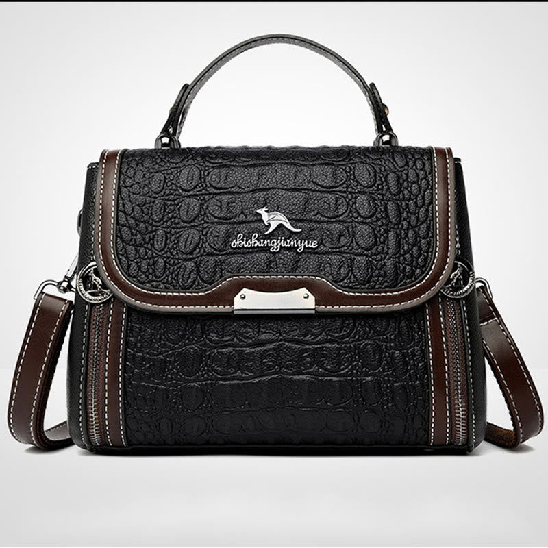 Handtasche mit Krokodil-Print für Damen, geräumige Umhängetasche aus PU-Leder