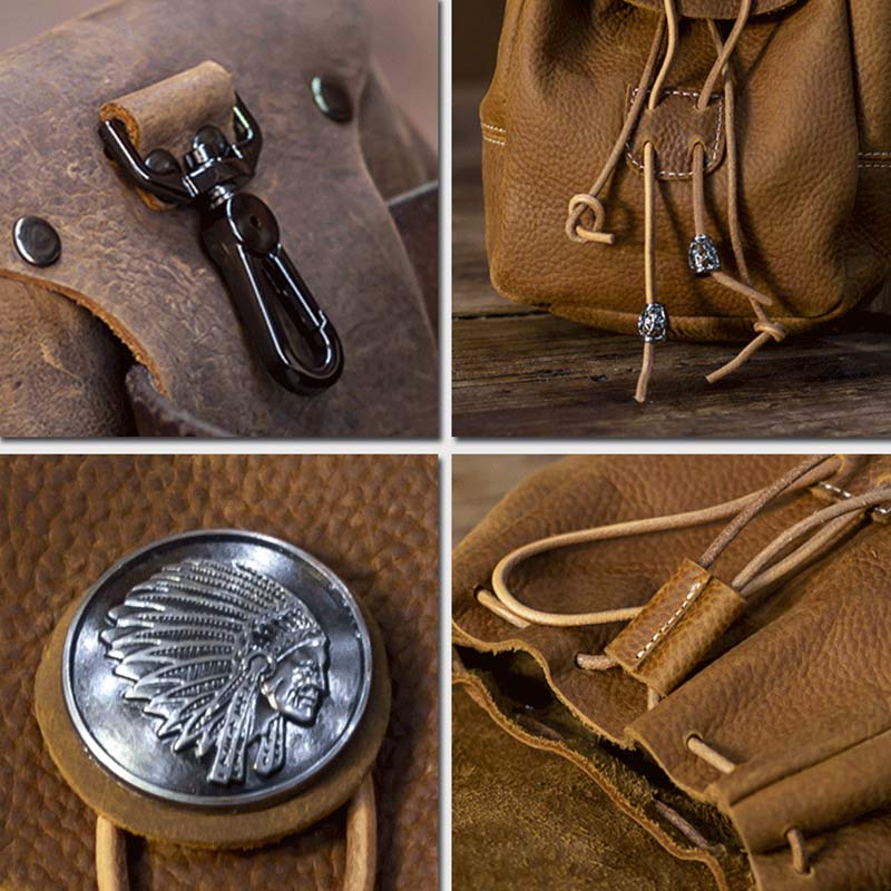 Echtes Leder Kordelzug Beutel Handtasche Hüfttasche Tragbare Brieftasche Gürteltasche