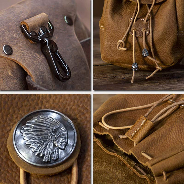 Echtes Leder Kordelzug Beutel Handtasche Hüfttasche Tragbare Brieftasche Gürteltasche