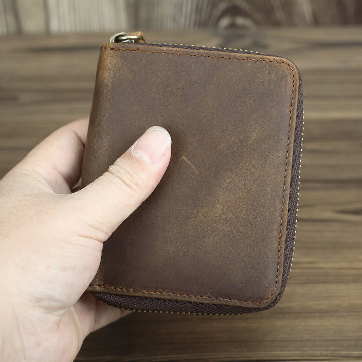 Retro Leder Geldbörse Multifunktionale Kleine Geldbörse mit Reißverschluss für Herren