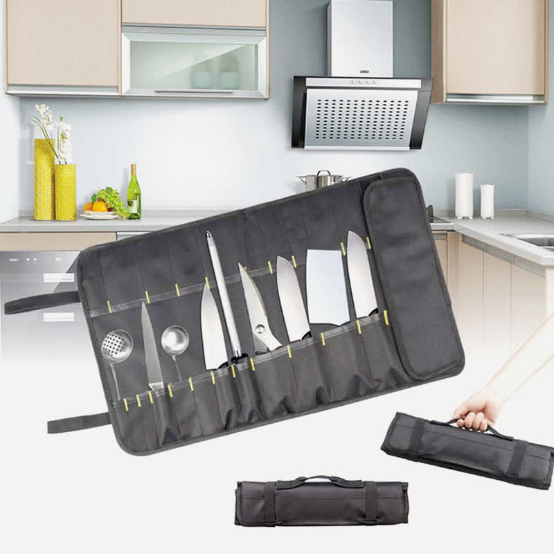 Rolltasche für Kochmesser, 22 Fächer, robuste Oxford-Kochmessertasche