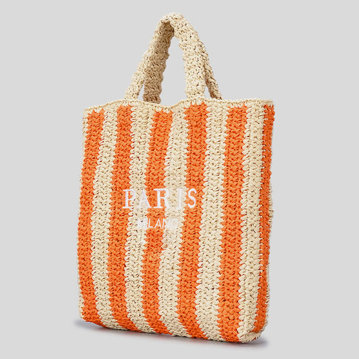 Strandtasche für Damen, Sommer, Urlaub, Reise, gestreifte Strohhandtasche