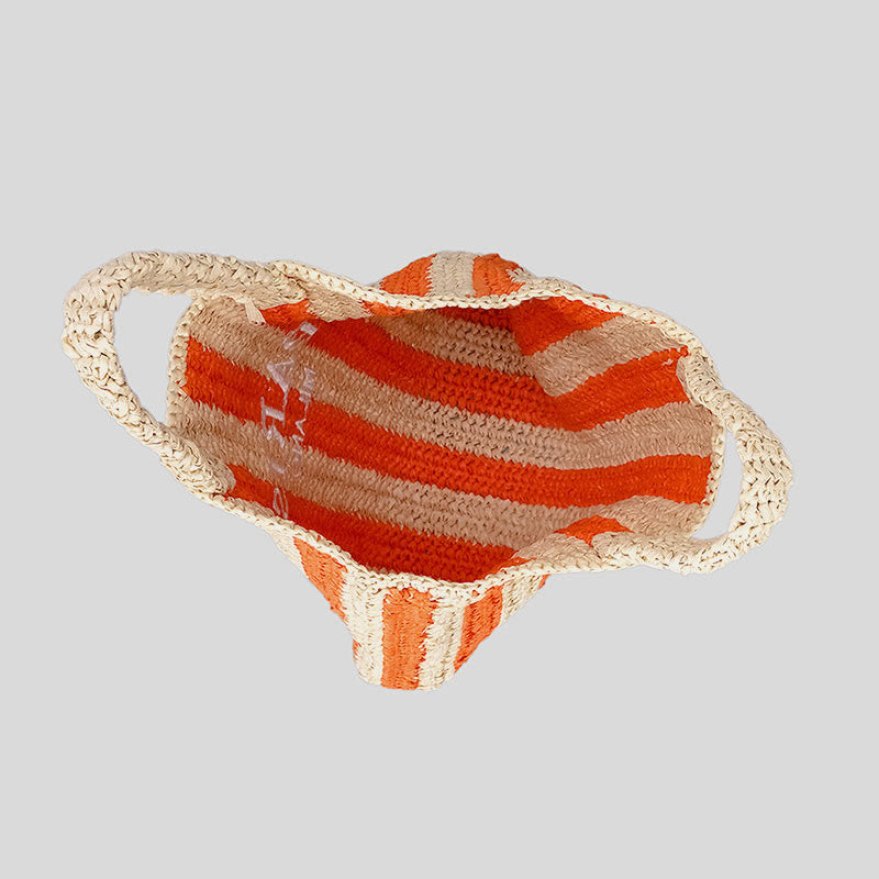 Strandtasche für Damen, Sommer, Urlaub, Reise, gestreifte Strohhandtasche