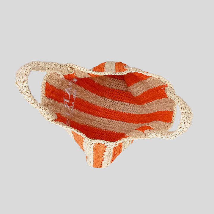 Strandtasche für Damen, Sommer, Urlaub, Reise, gestreifte Strohhandtasche