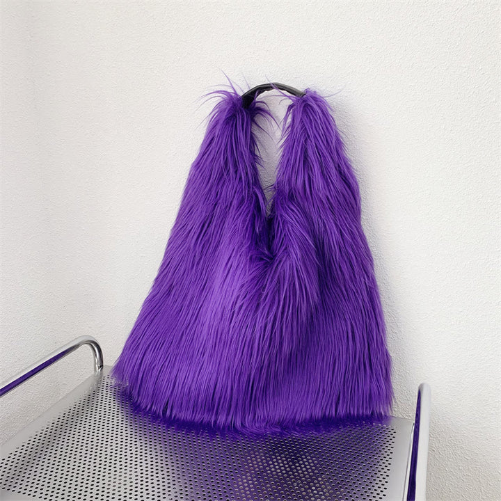 Große Umhängetasche für Damen, Party-Tasche aus Kunstpelz und Plüsch
