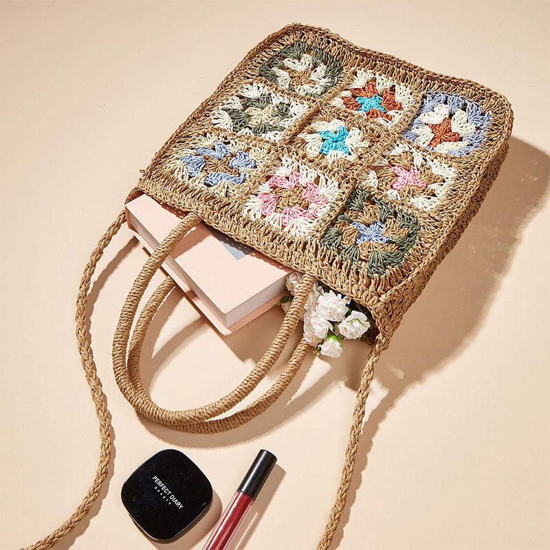 Blumenmuster Sommer Handtasche Stroh handgewebte Schultertasche Crossbody Geldbörsen