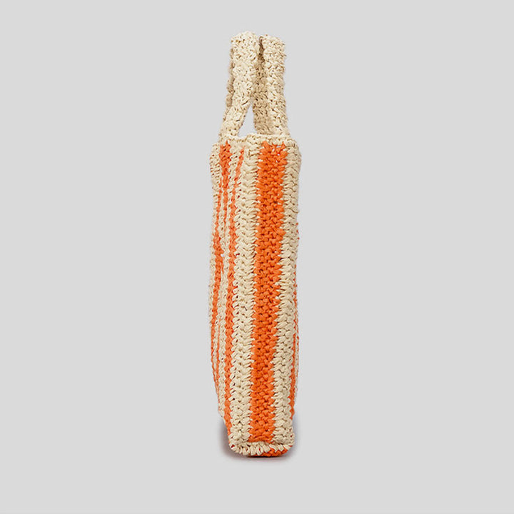 Strandtasche für Damen, Sommer, Urlaub, Reise, gestreifte Strohhandtasche