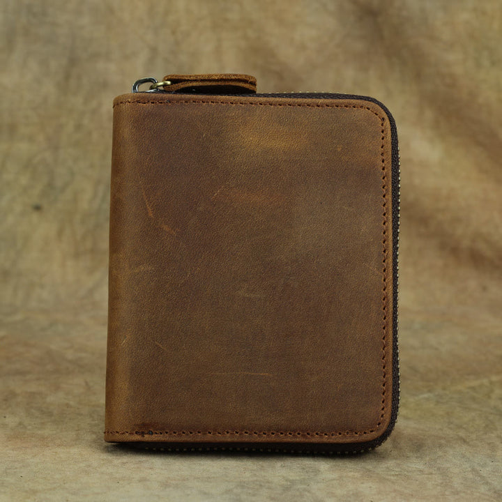 Retro Leder Geldbörse Multifunktionale Kleine Geldbörse mit Reißverschluss für Herren