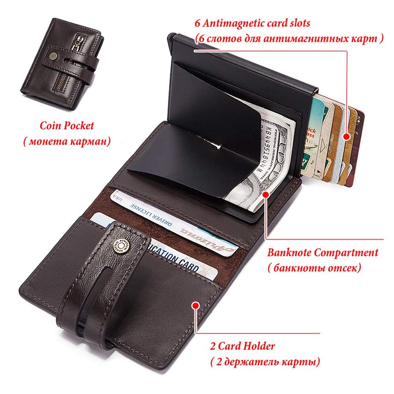 Echtes Leder Herren RFID Blocking Geldbörse Schnellzugriff Kartenhalter