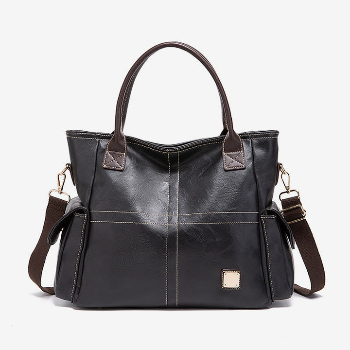 Einfarbige Tote Cross Pattern Ölwachs Leder Damen Handtasche