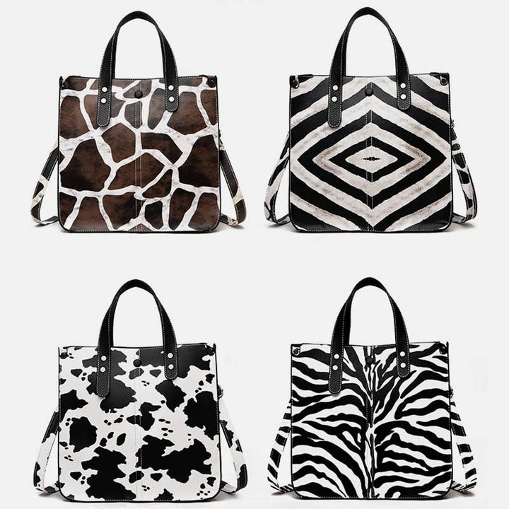 Tragetasche mit Leopardenmuster, Set aus Leder, Handtasche für Damen
