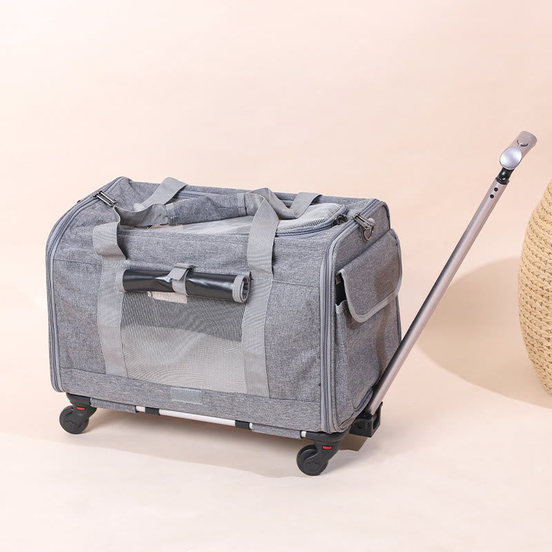 Rolling Pet Carrier Faltbare atmungsaktive Zugstange Haustiertasche