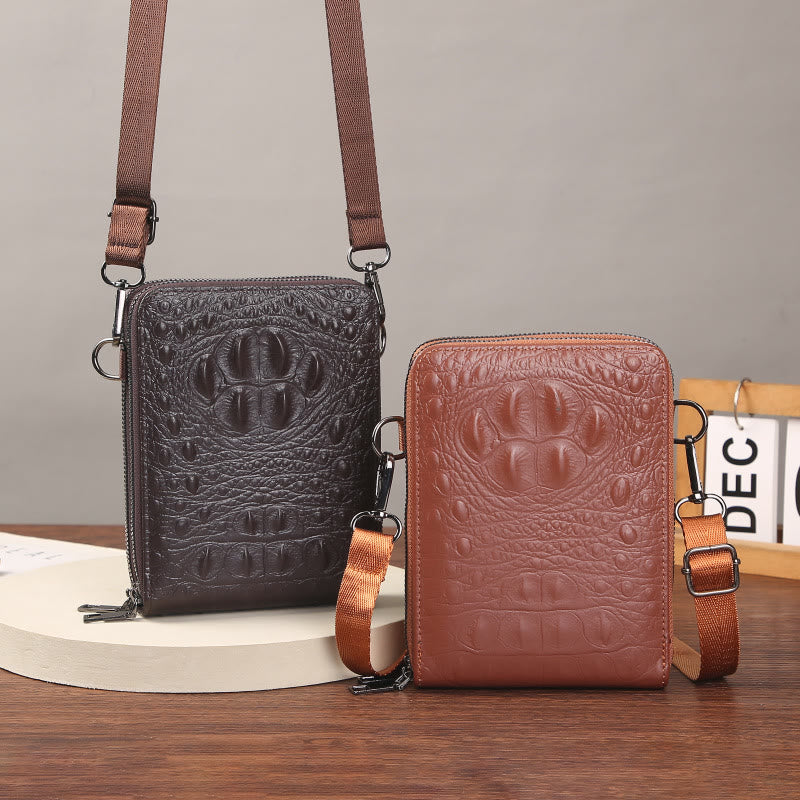 Handytasche mit abnehmbarem Riemen für Damen, Umhängetasche aus geprägtem Leder