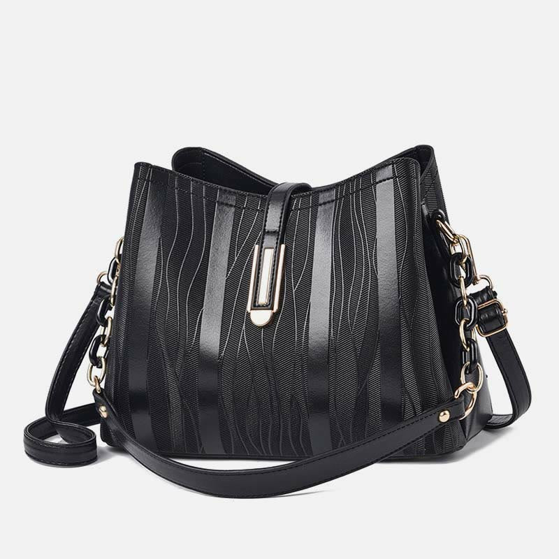 Handtasche mit Streifenmuster für Damen, groß, veganes Leder, Umhängetasche