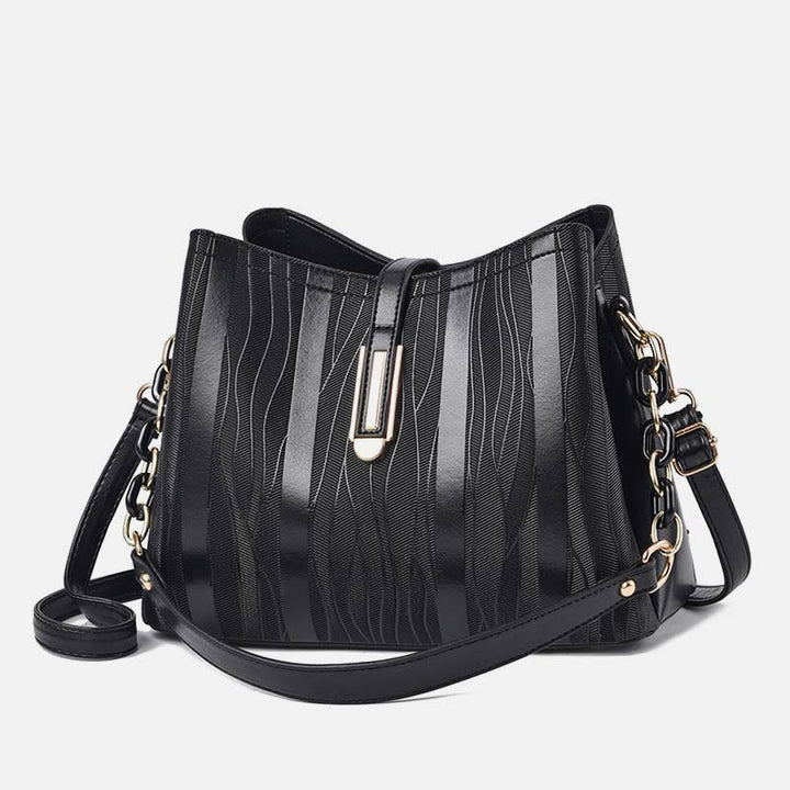 Handtasche mit Streifenmuster für Damen, groß, veganes Leder, Umhängetasche