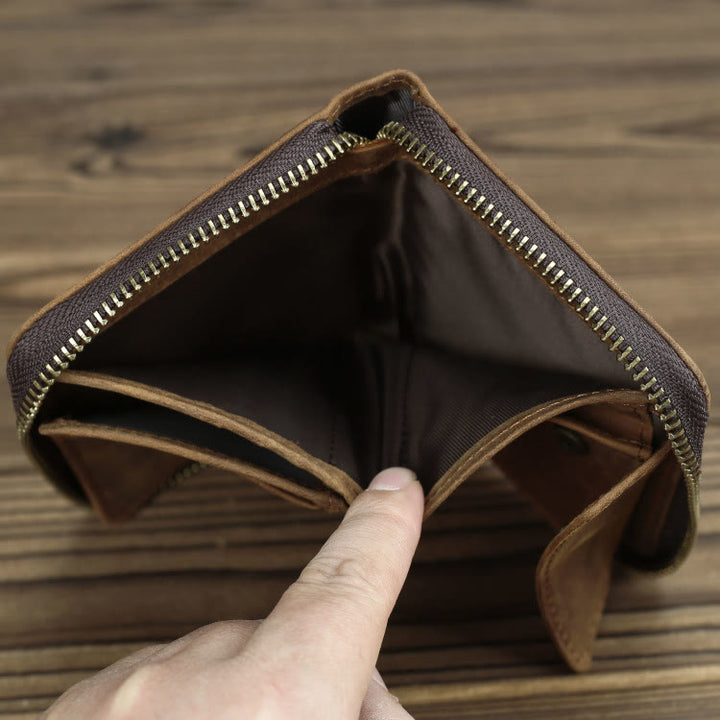 Retro Leder Geldbörse Multifunktionale Kleine Geldbörse mit Reißverschluss für Herren