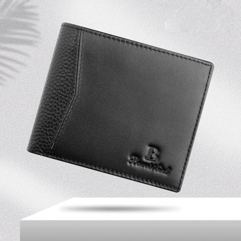 Ledergeldbörse für Männer, Diebstahlschutz, RFID, schwarze Geldbörse