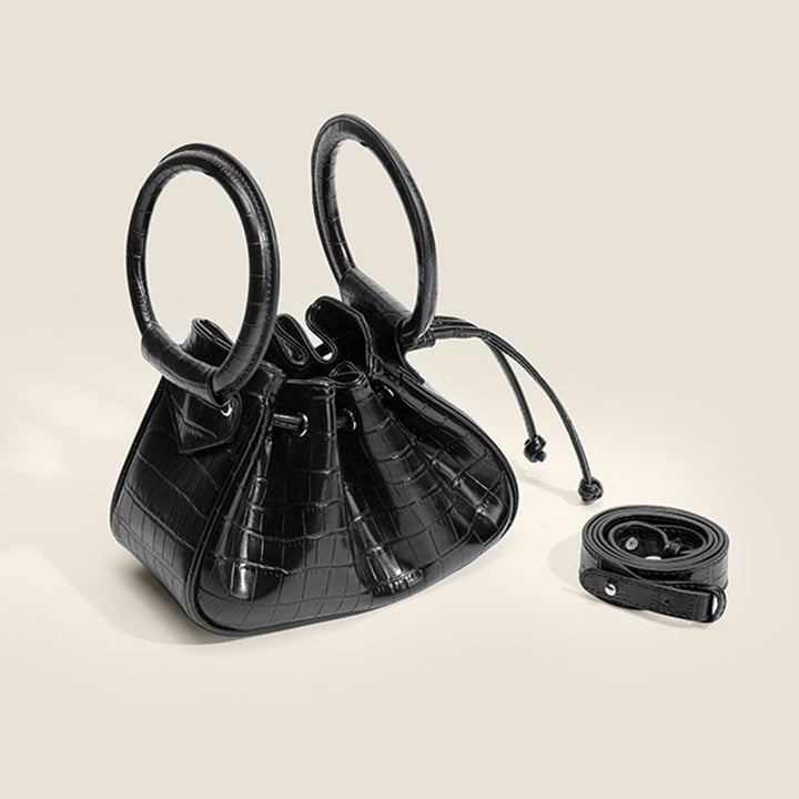 Handtasche für Damen, Nischenring, Vintage-Falte, Kordelzug, Umhängetasche