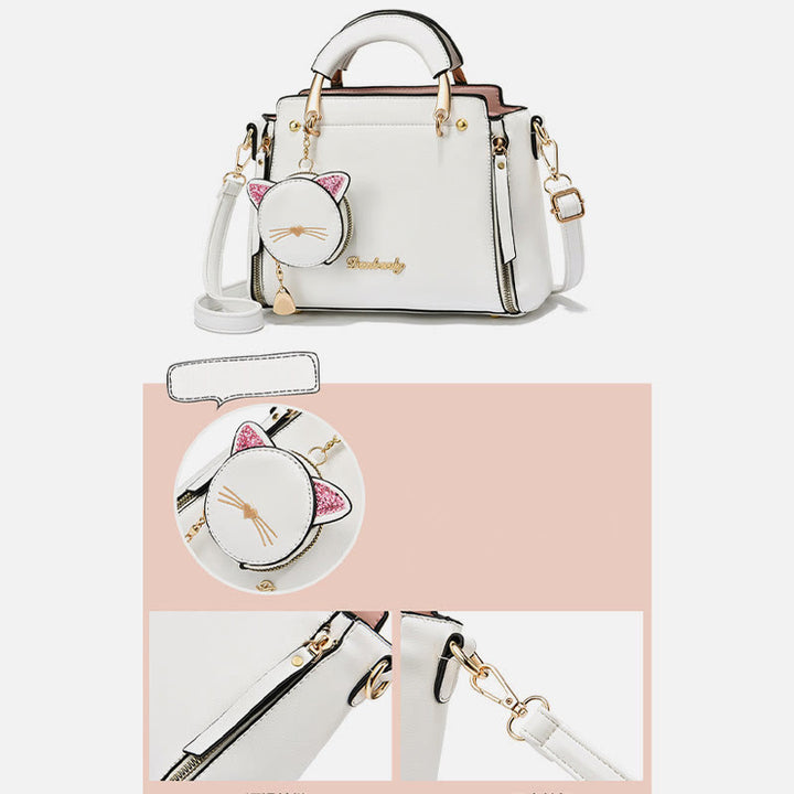Süße Kätzchen-Handtasche mit abnehmbarem Riemen für Damen, Umhängetasche