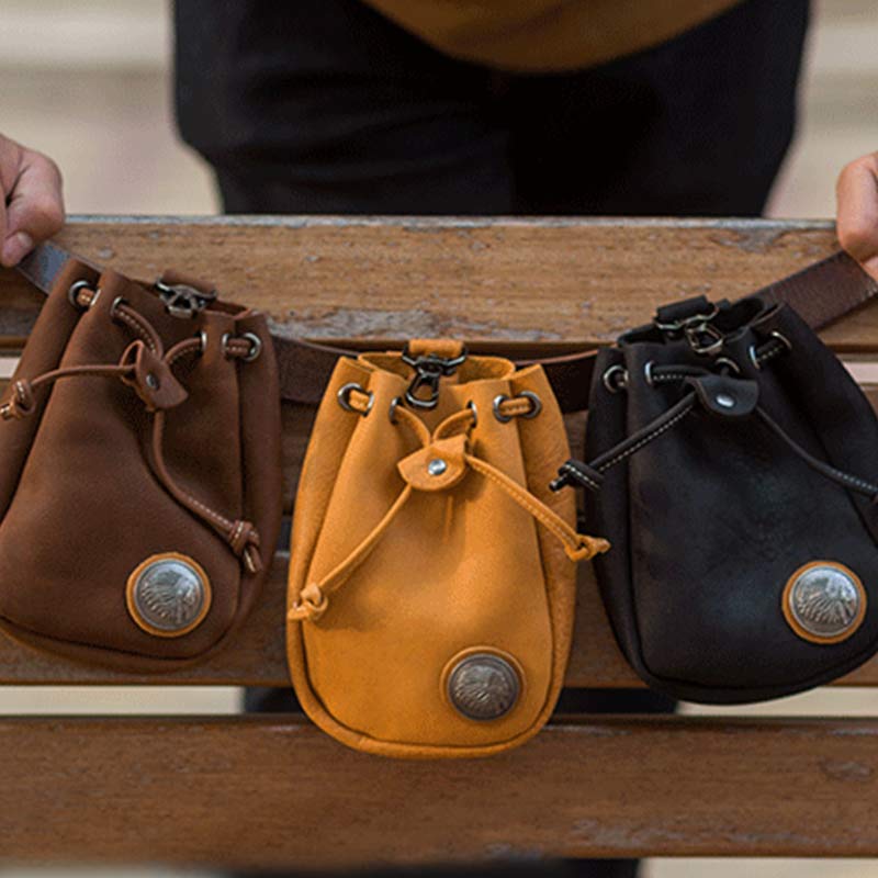Retro Unisex Hüfttasche Kleine Kordelzug Leder Gürteltasche